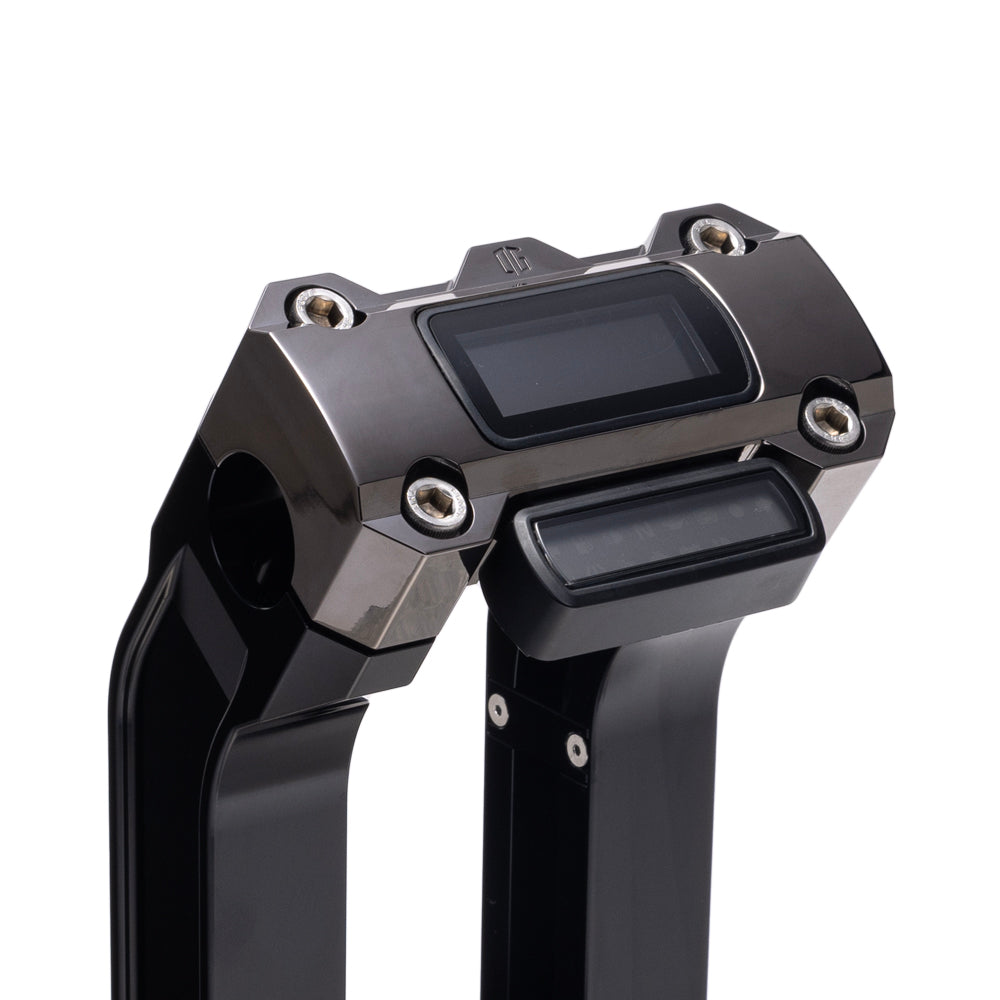 OG Black Chrome Digital Gauge Top Clamp on Black Risers