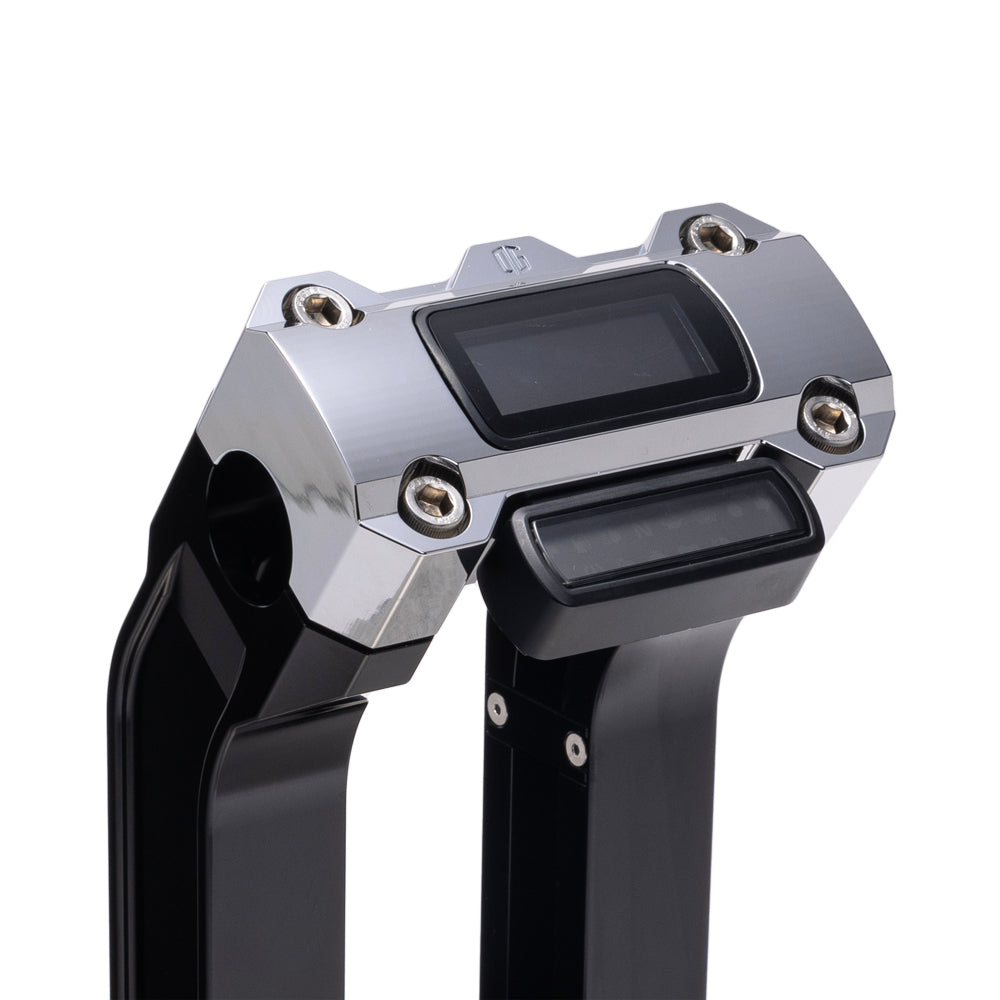 OG Chrome Digital Gauge Top Clamp on Black Risers