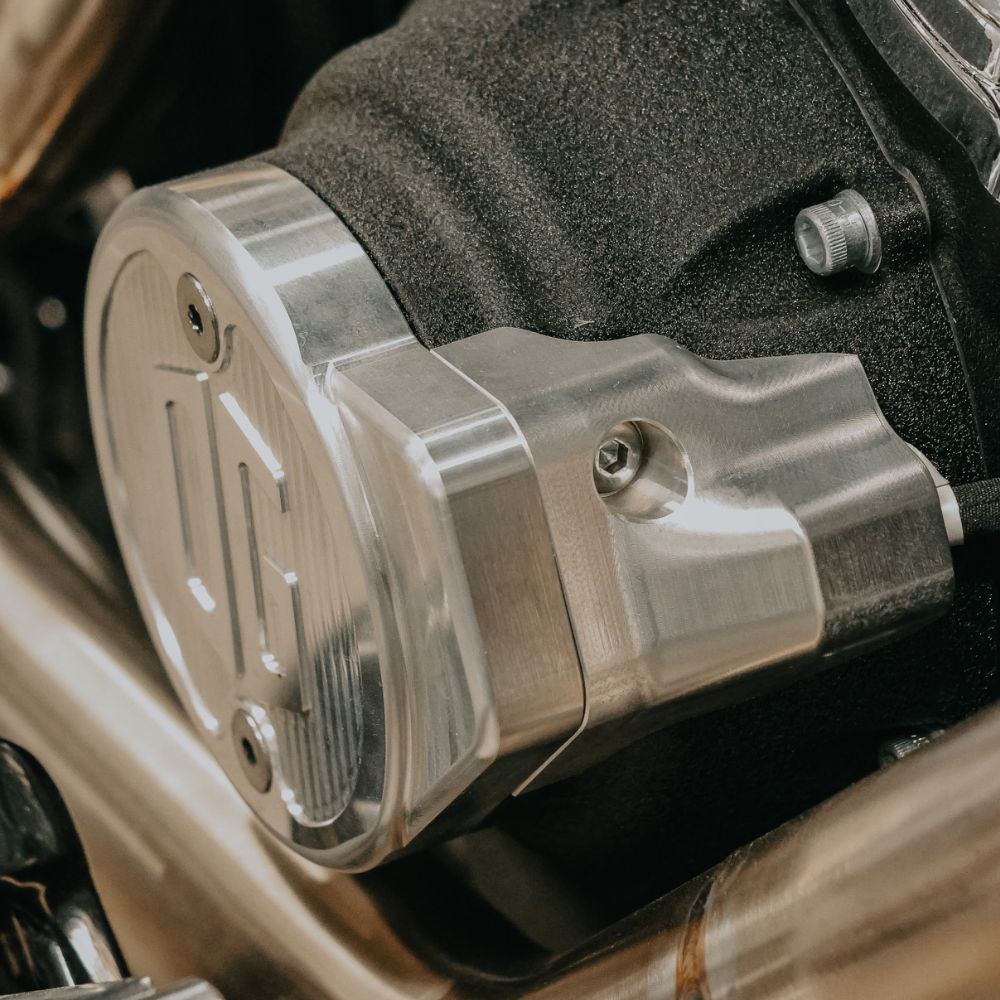 Raw Aluminium OG Billet Cam Proximity Sensor Cover installed on a 2025 M8 Softail